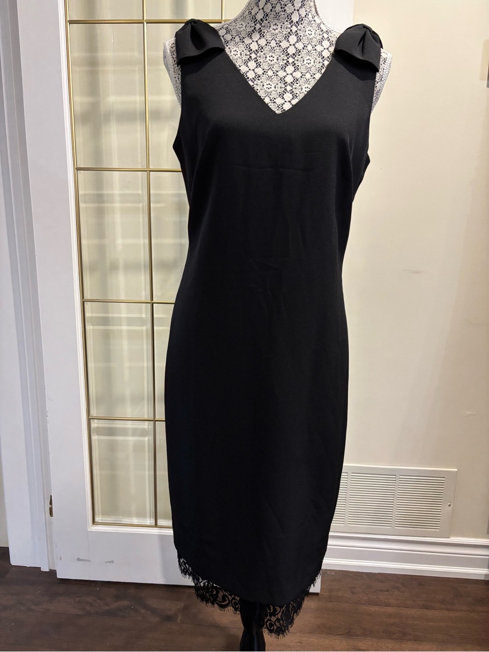 Karl Lagerfeld Black V-Neck Sleeveless Midi Dress with Bow Straps LBD